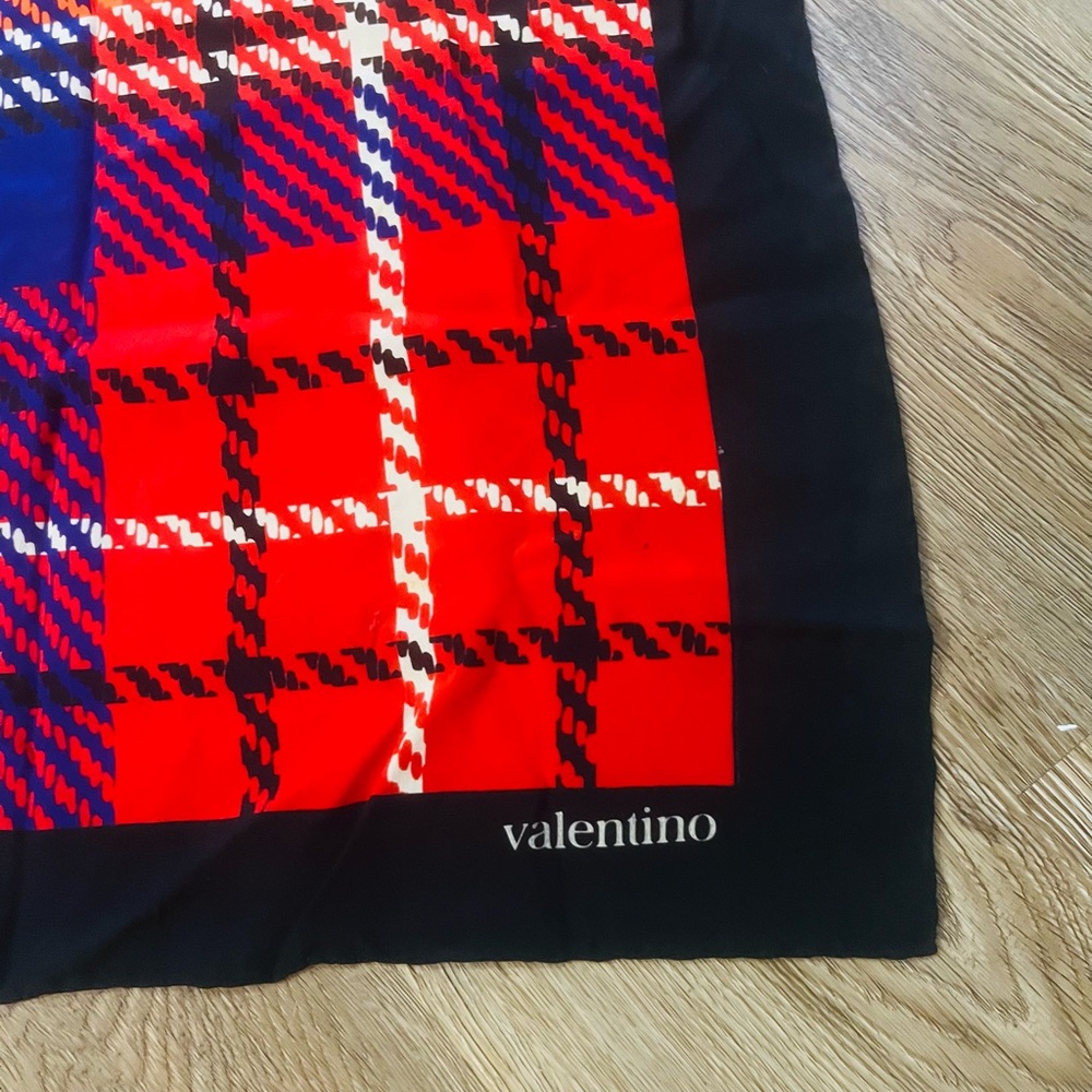 Valentino Red and Blue Plaid Scarf
